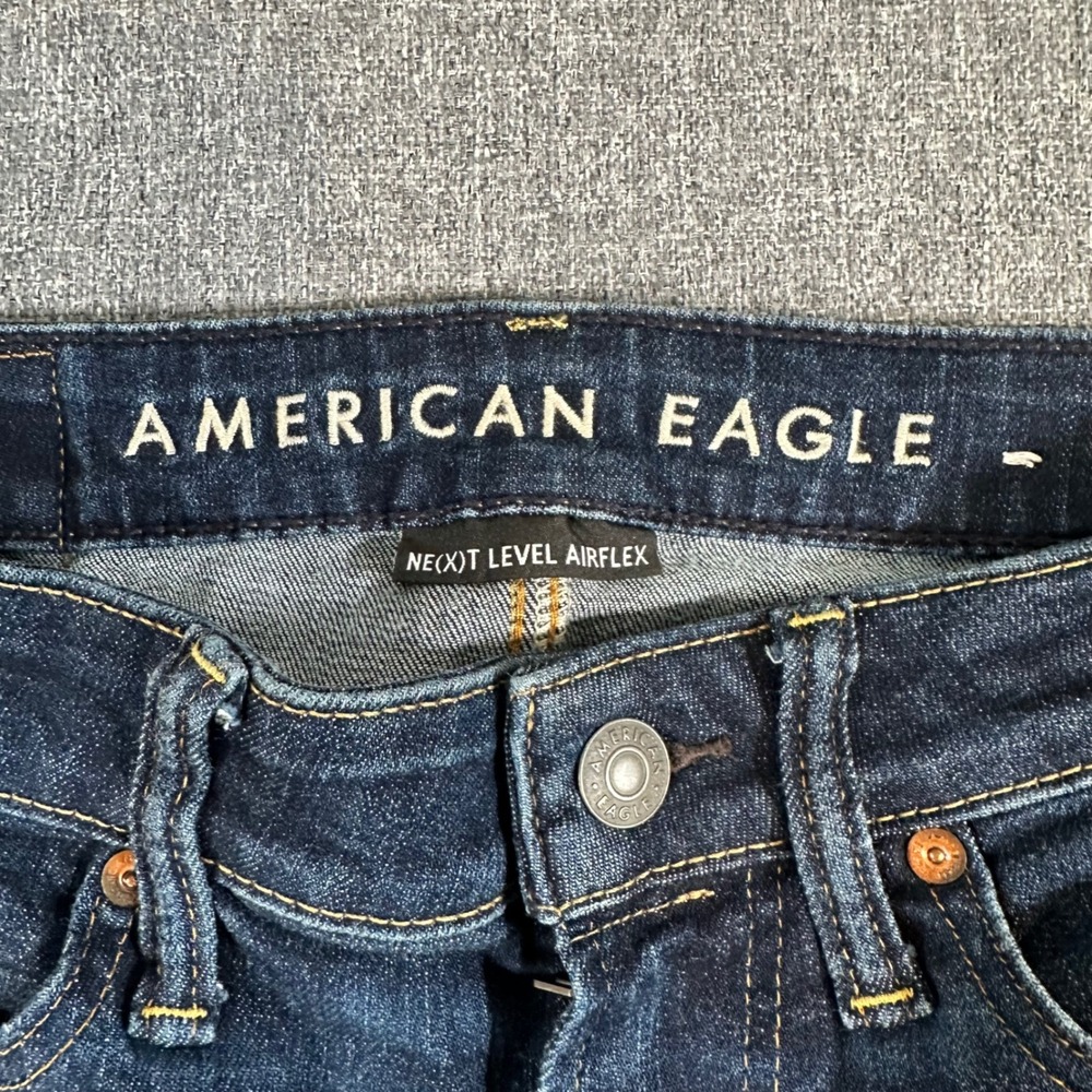 American Eagle Jeans Mens 29x32 Ne(x)t Level Airflex Dark Indigo Distressed Slim - Picture 3 of 9